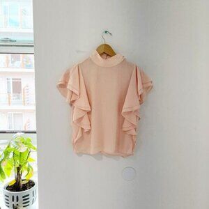 Leith Pink Ruffle Short Sleeve Blouse Size Small